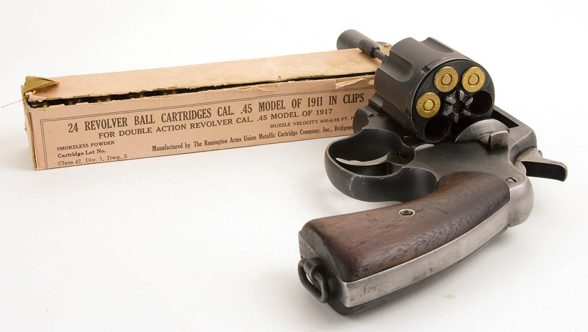 When the U.S Army used Colt Model 1917 45 ACP double-action revolvers, ammunition was issued already loaded in the half-moon (3-round) clips.